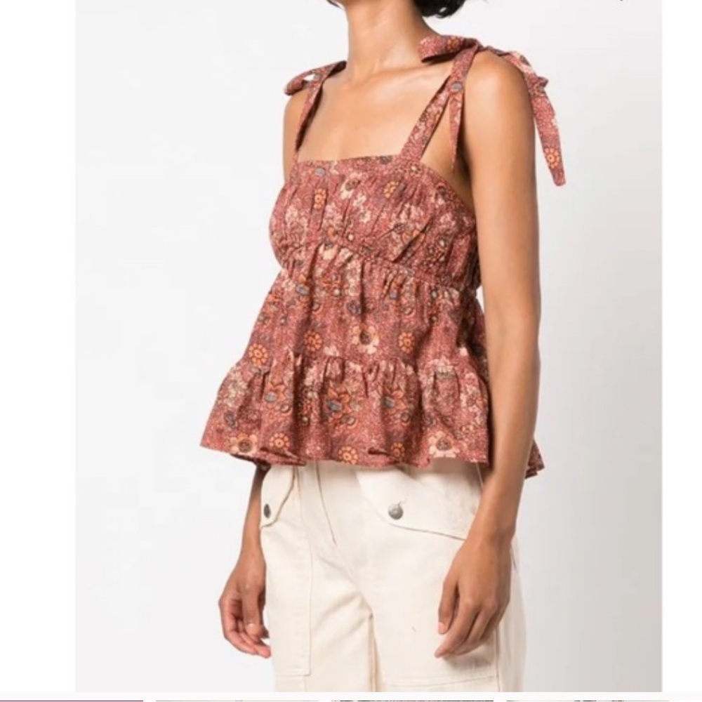 Ulla Johnson Rust Floral Tie-Shoulder Crop Top